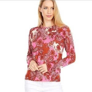 J.Crew pink orange colorful Margot vintage paisley merino wool sweater top small